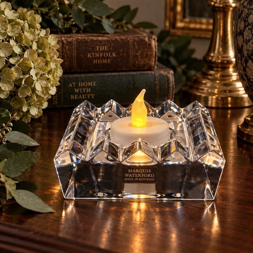 Marquis by Waterford City Crystal Votive Tealight Candle Holder Slovenia Square